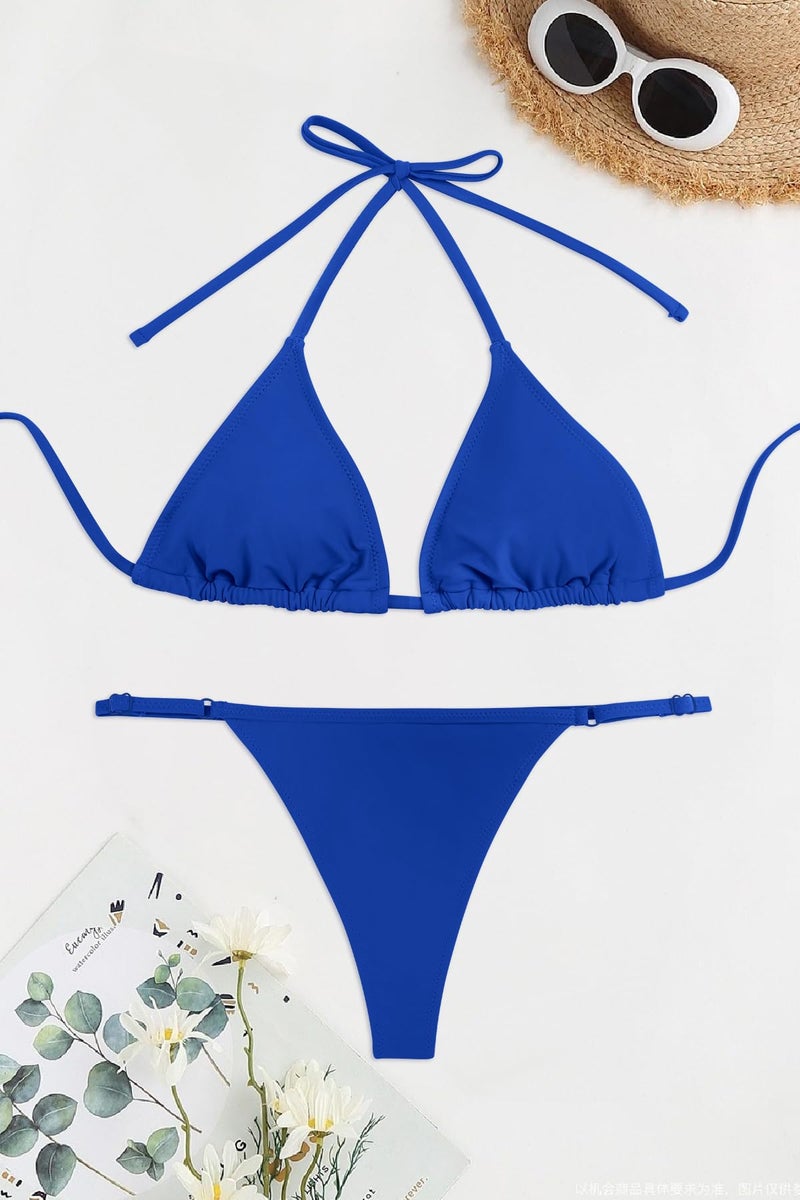 SHEKINI Women's Halter Bikini Brazilian Thong Trikini Cheeky Two Piece Swimsuits(Jewelry Blue, Small) - Image 5